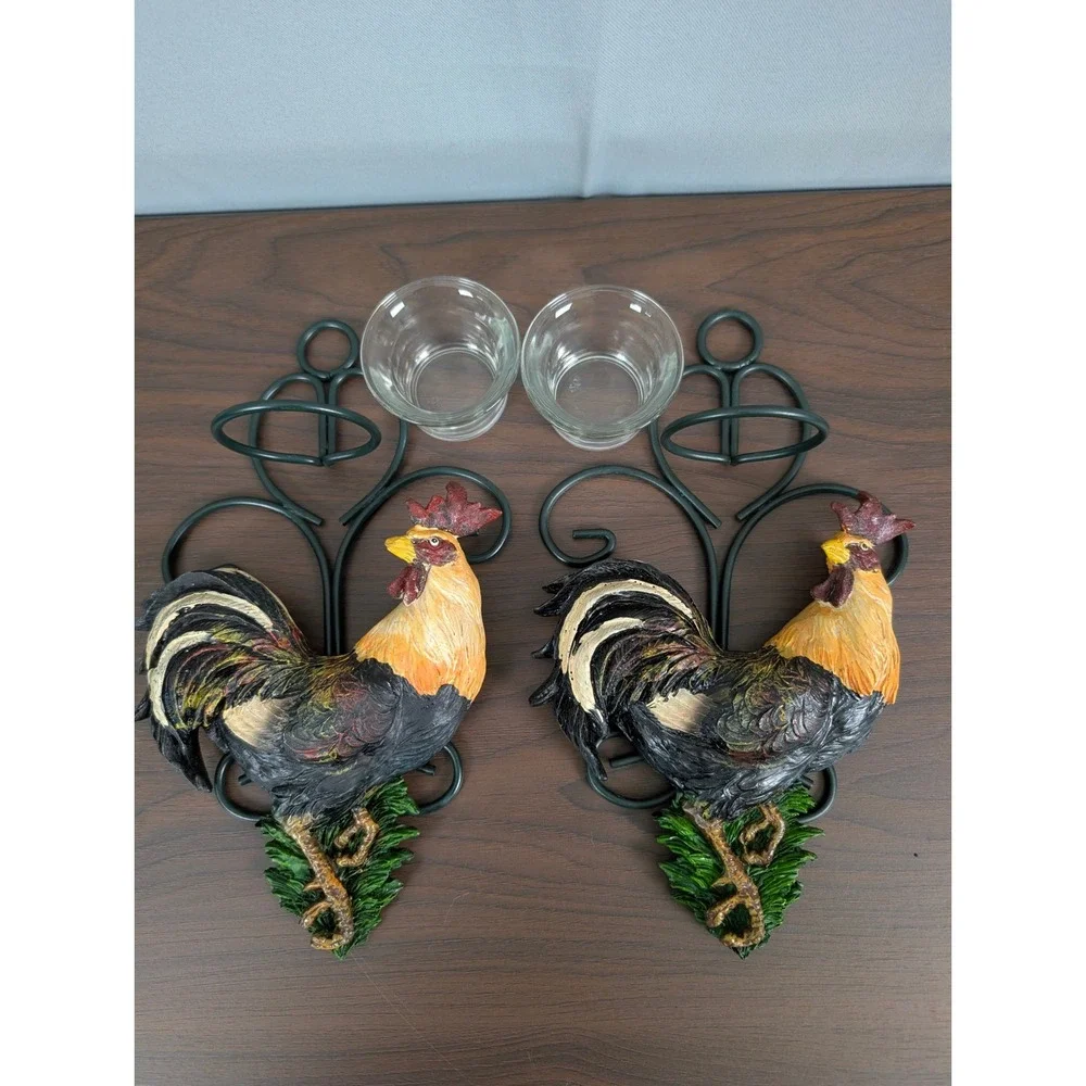 Rustic Rooster Wall Sconce Pair OS Multicolor Excellent Country chic Grannycore
